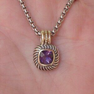 Retired  David Yurman Albion Amethyst Enhancer Pendant w/Chain - 14K/925